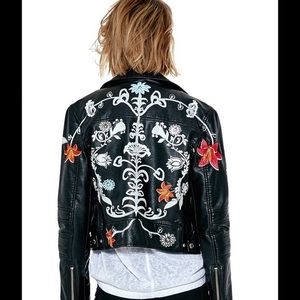 BLANK NYC secret keeper embroidered floral faux leather jacket